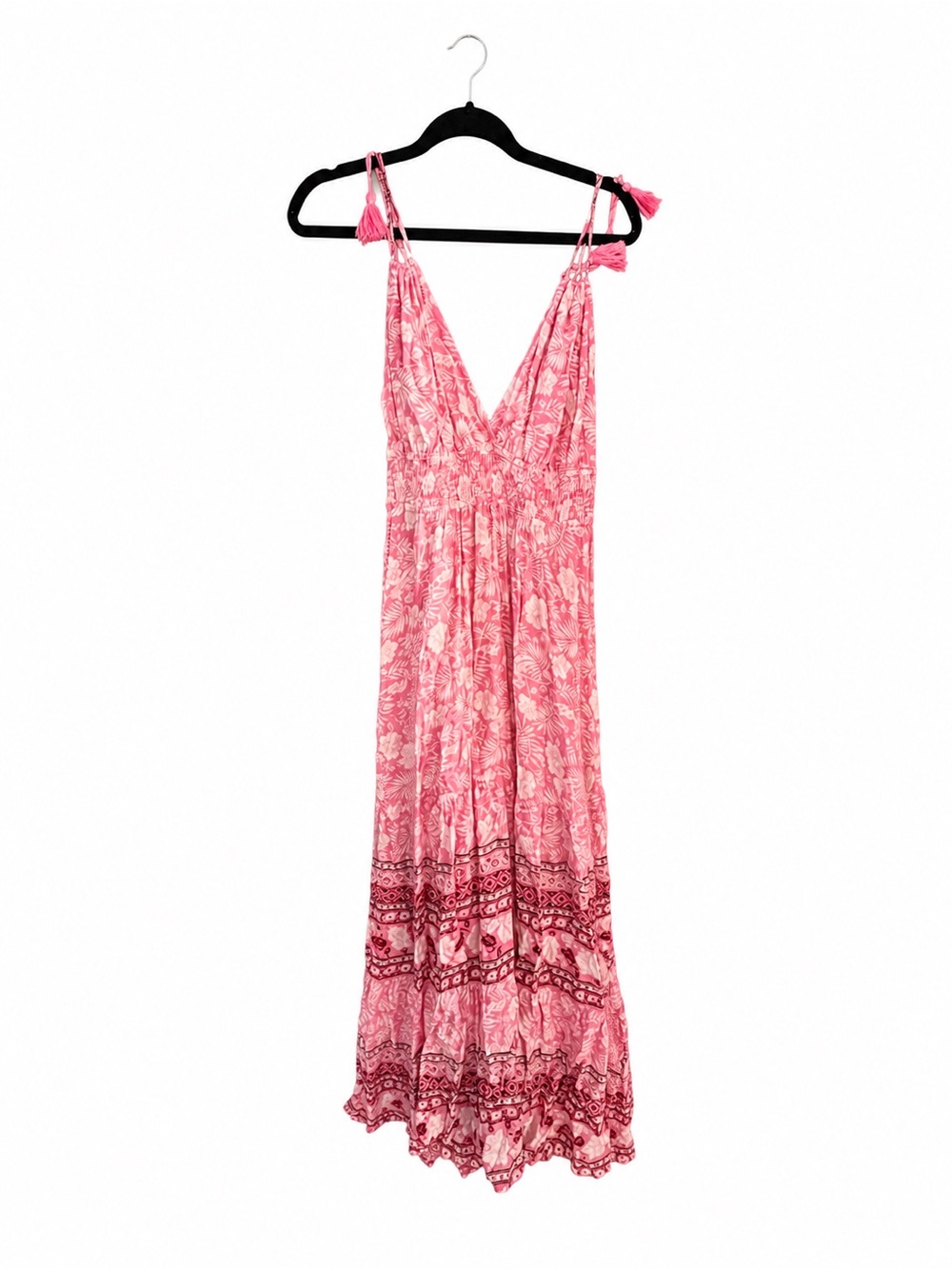 Aakaa Pink Floral Maxi Dress with Tassel Straps